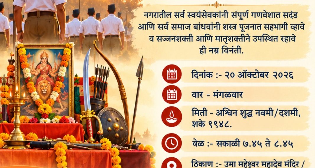 जळगावातील गुरुदत्त नगरात विजयादशमीनिमित्त शस्त्रपूजन कार्यक्रमाचे आयोजन